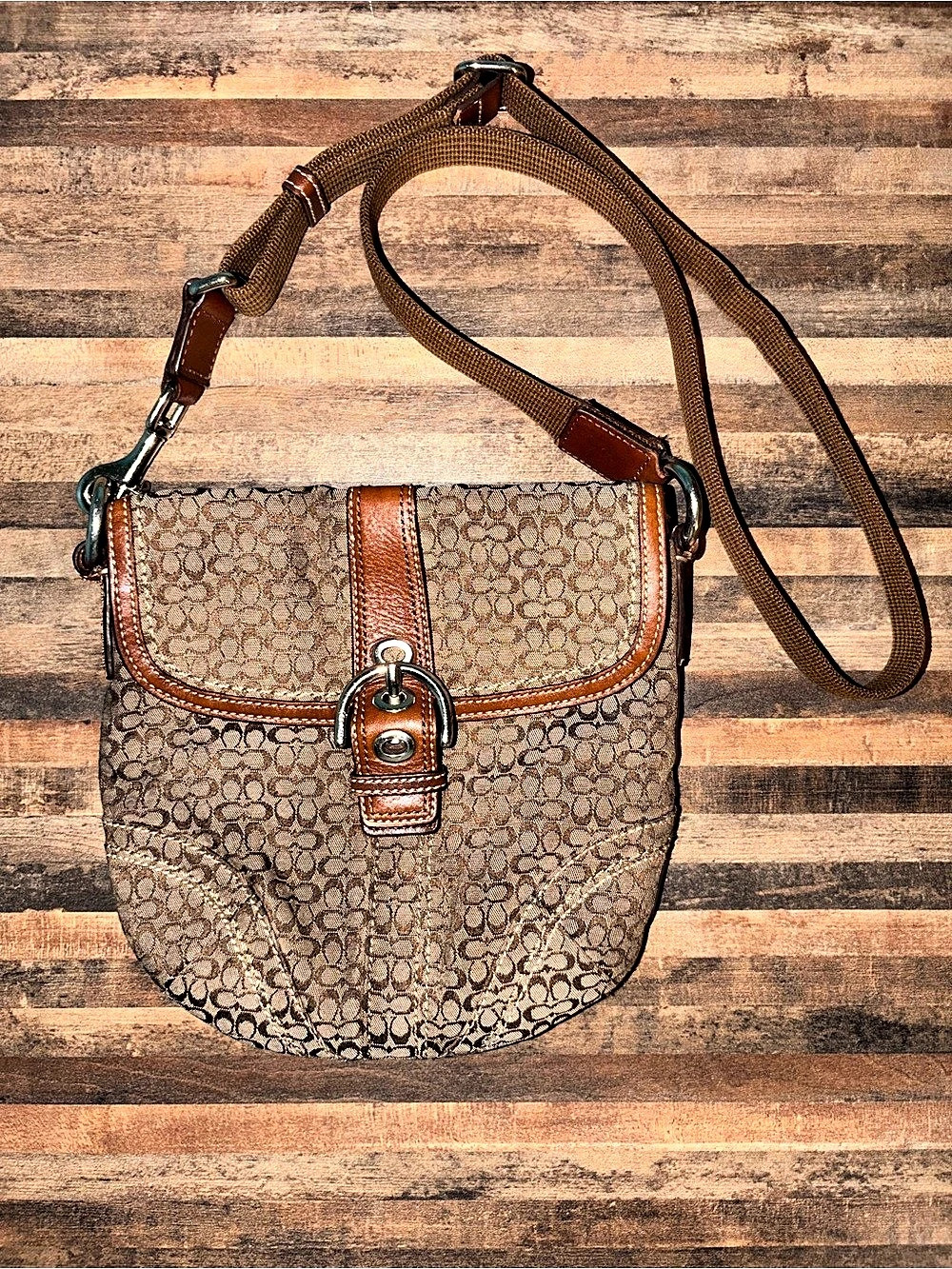 Coach Soho Signature Buckle Flap Brown Crossbody Bag